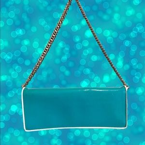 NWOT Anne Taylor patent leather slim handbag aqua blue